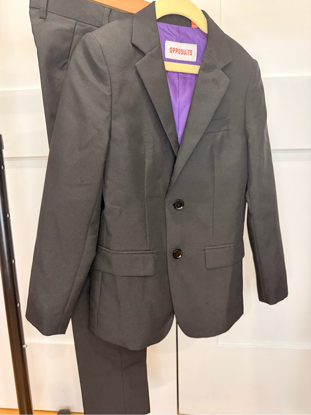 OppoSuits Black Kids Two-Button Suit Jacket with Purple Lining